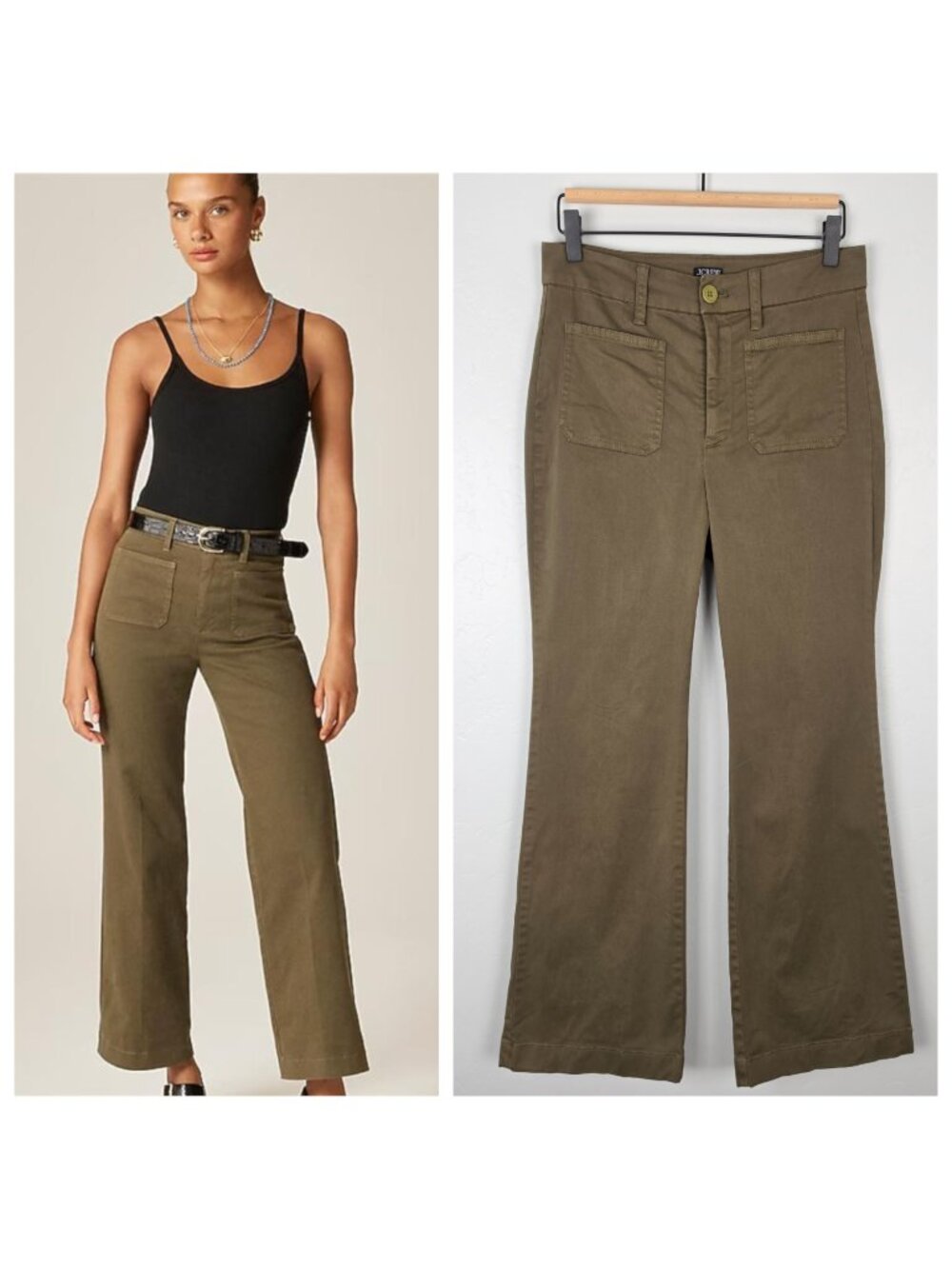J. Crew Charley Kickout Cropped Pant In Chino Flare Olive Green Size 26